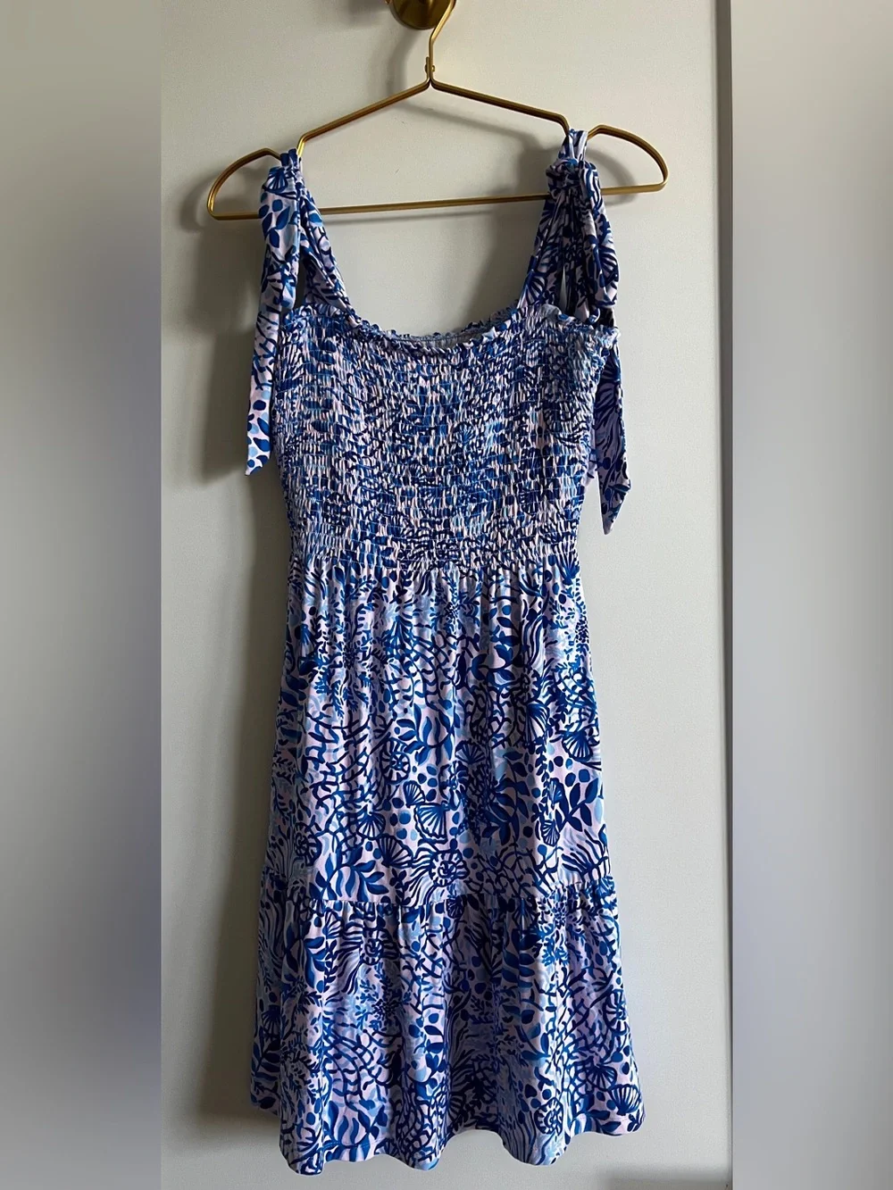 Lilly Pulitzer Kailua Smocked Dress High Tides Good Vibes Bow Strap Size Medium - Picture 7 of 14